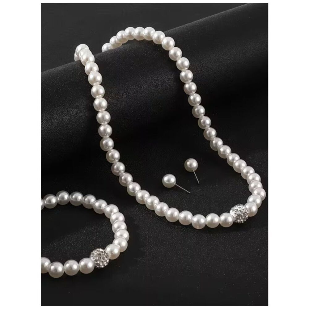Minimalist Pearl Necklace Bracelet & Earring Set Timeless Sophistication Bridal